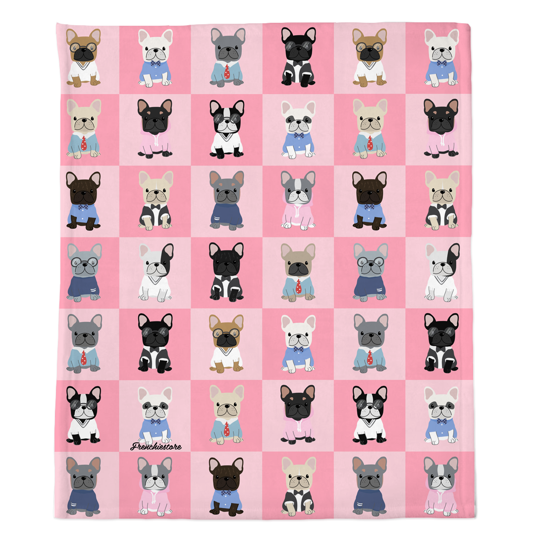 Frenchie Blanket | Preppy French Bulldogs on Pink, Frenchie Dog, French Bulldog pet products