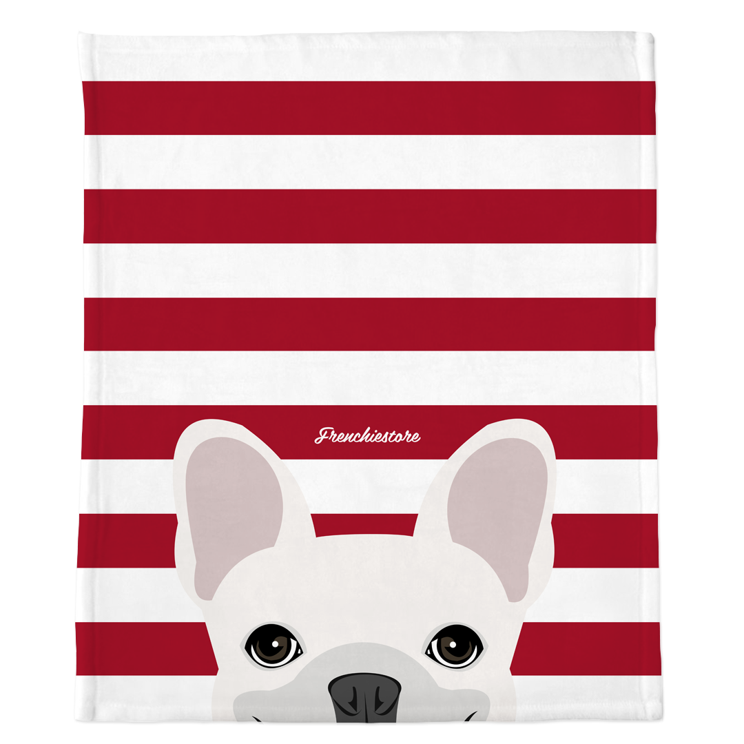 White French Bulldog on Red Stripes | Frenchie Blanket, Frenchie Dog, French Bulldog pet products