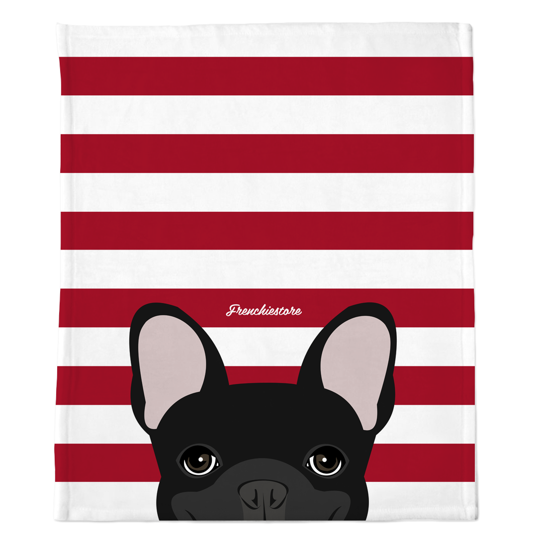 Black French Bulldog on Red Stripes | Frenchie Blanket, Frenchie Dog, French Bulldog pet products