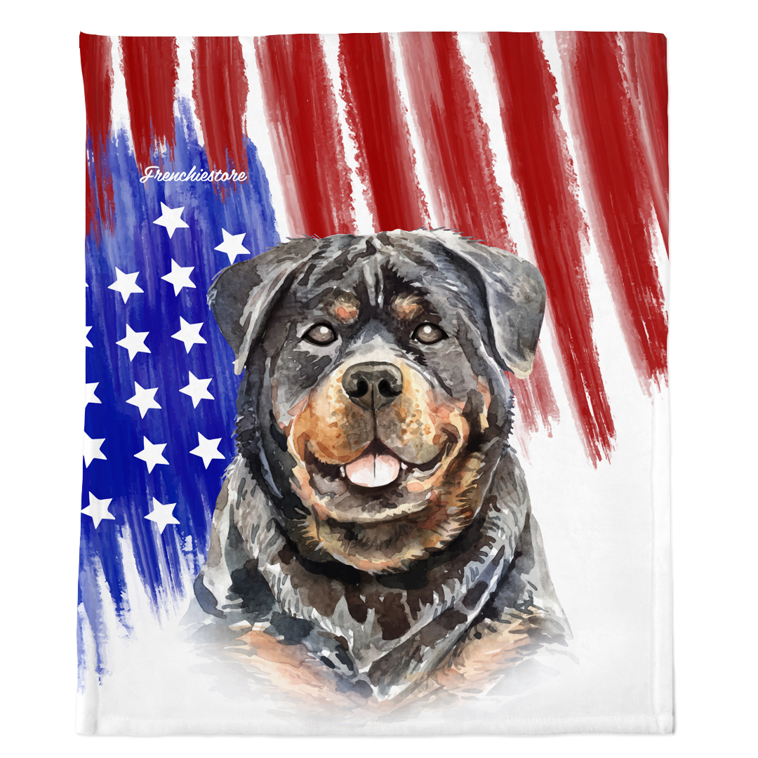 Patriotic Rottweiler Blanket American dog in Watercolors