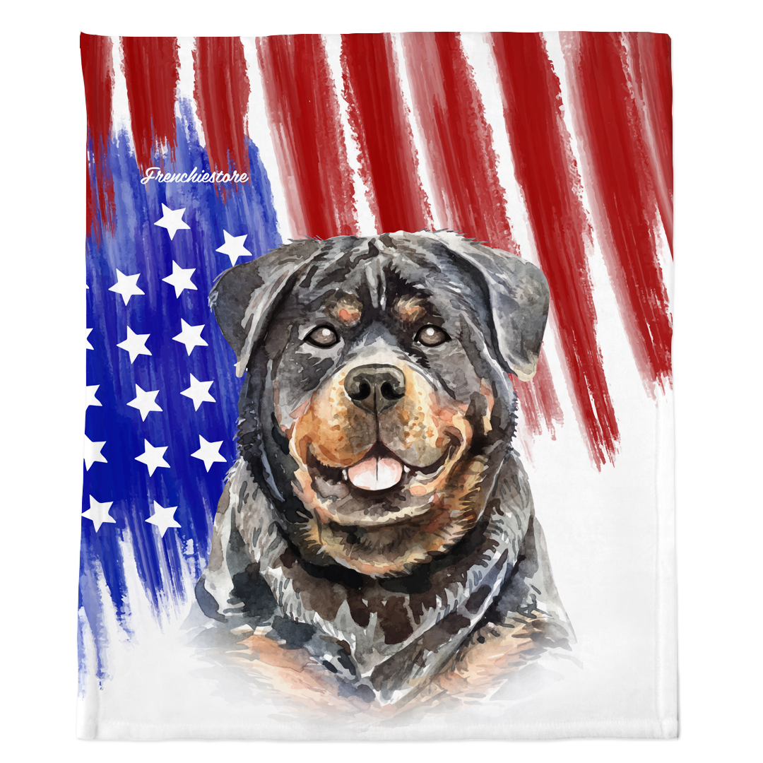 Patriotic Rottweiler Blanket | American dog in Watercolors, Frenchie Dog, French Bulldog pet products