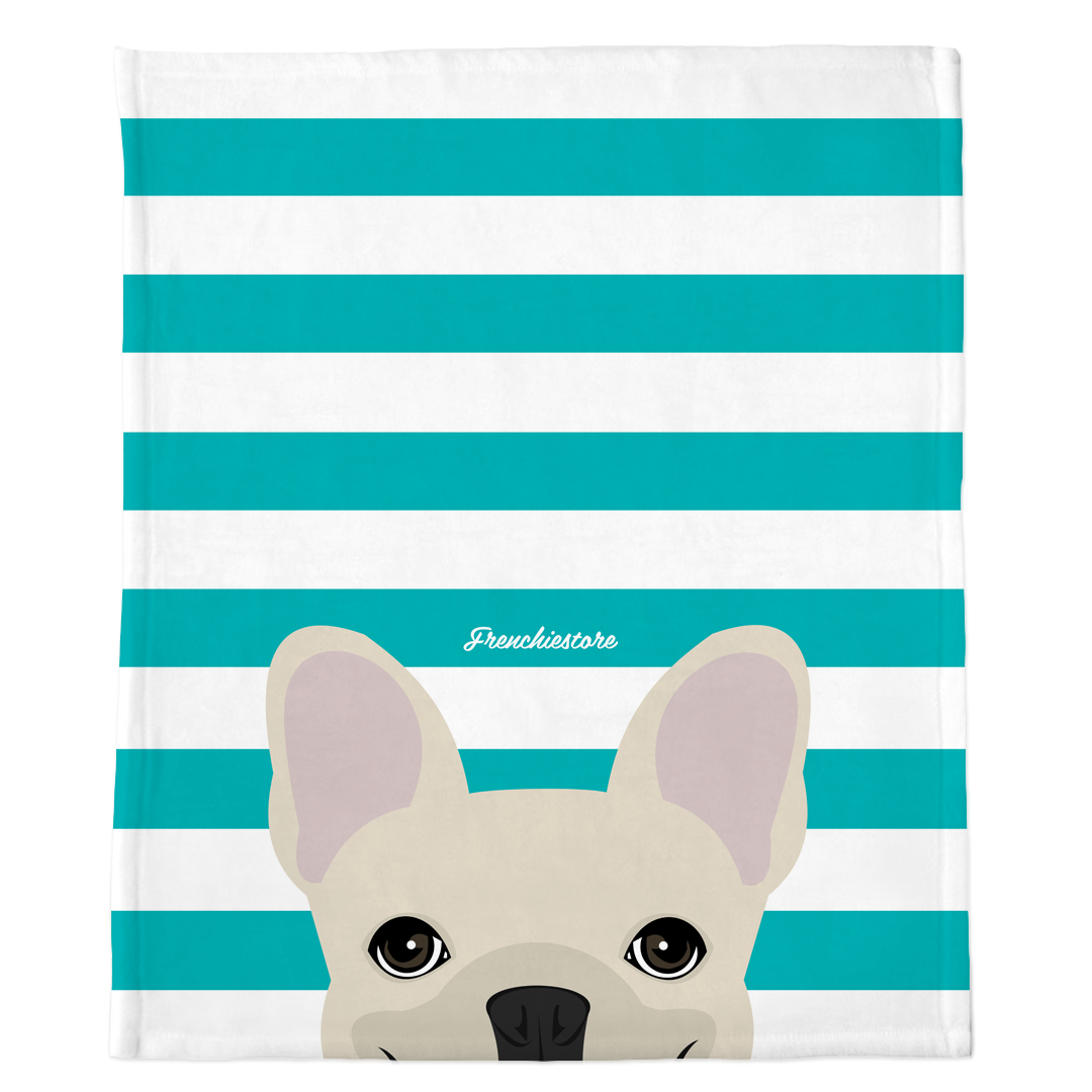 Cream French Bulldog on Teal Stripes | Frenchie Blanket, Frenchie Dog, French Bulldog pet products