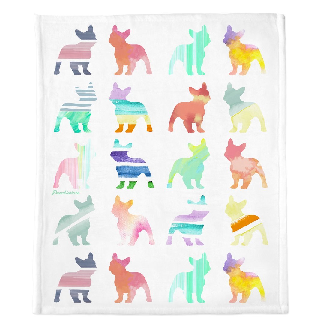 Frenchie Blanket | Frenchiestore | French Bulldogs in Watercolors, Frenchie Dog, French Bulldog pet products