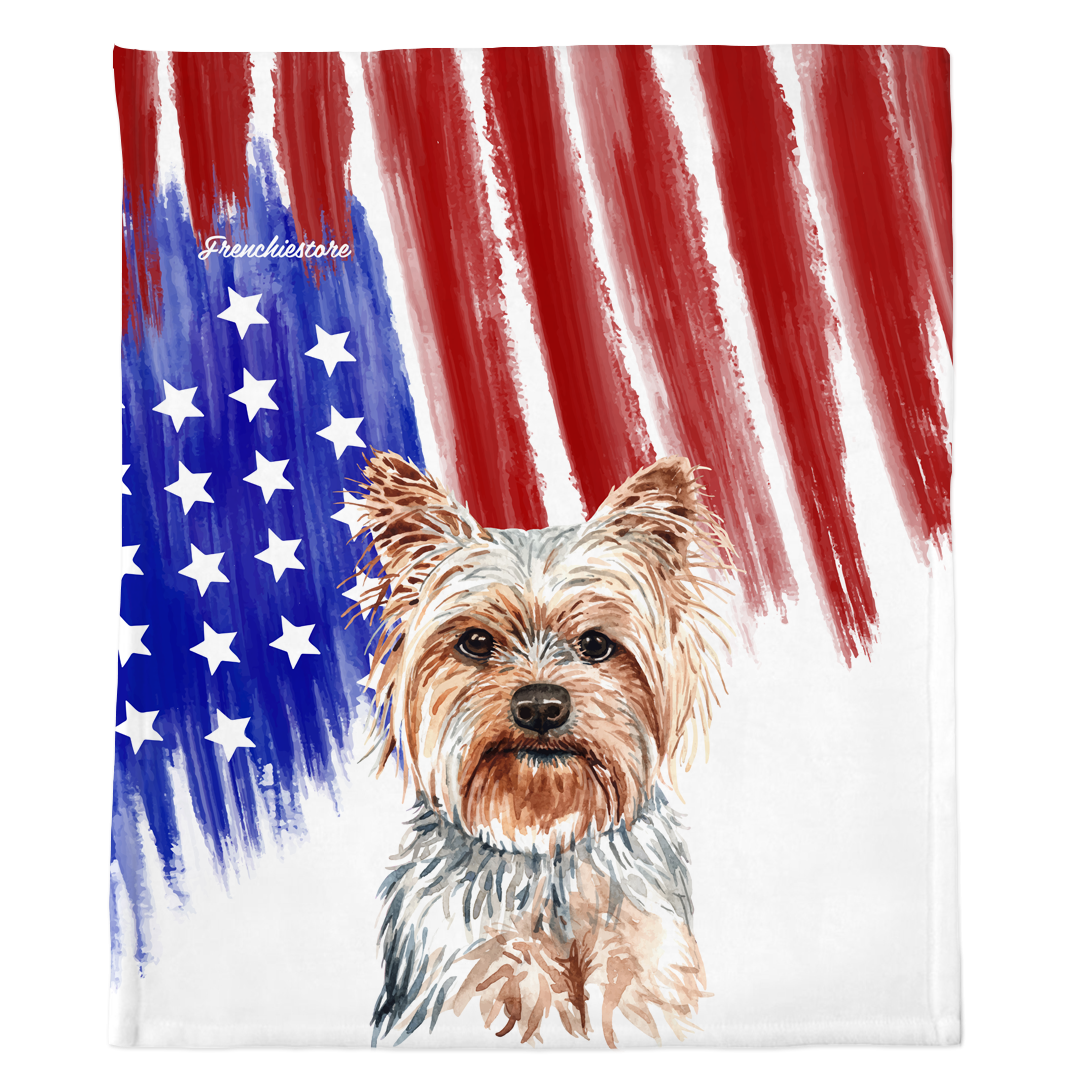 Patriotic Yorkshire Terrier Blanket | American dog in Watercolors, Frenchie Dog, French Bulldog pet products